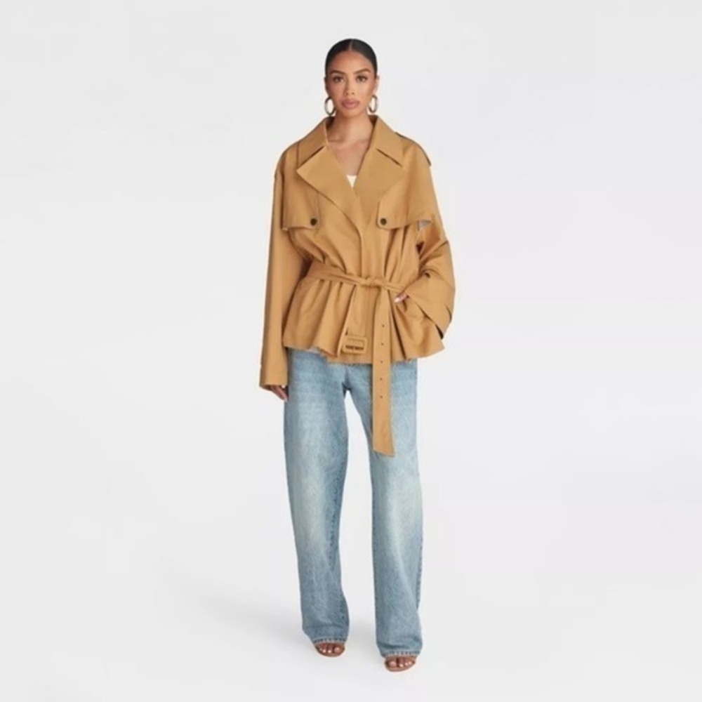 KBB by KAHLANA Target XL Extra Large The Belted Cropped Trench Jacket Coat Tan‎ - Picture 4 of 12